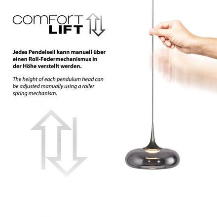 JUST LIGHT Kolekce Schöner Wohnen LED závěsné svítidlo POSH, šedé, stmívatelné, Comfort Lift, SimplyDim 3000K