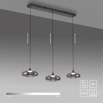 JUST LIGHT Kolekce Schöner Wohnen LED závěsné svítidlo POSH, šedé, stmívatelné, Comfort Lift, SimplyDim 3000K