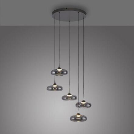 JUST LIGHT Kolekce Schöner Wohnen LED závěsné svítidlo POSH, šedé, 5-ramenné, stmívatelné, SimplyDim 3000K