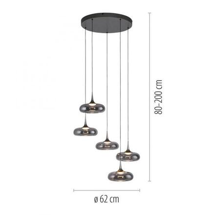 JUST LIGHT Kolekce Schöner Wohnen LED závěsné svítidlo POSH, šedé, 5-ramenné, stmívatelné, SimplyDim 3000K