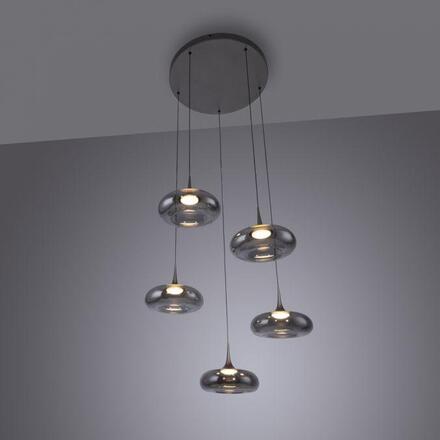 JUST LIGHT Kolekce Schöner Wohnen LED závěsné svítidlo POSH, šedé, 5-ramenné, stmívatelné, SimplyDim 3000K