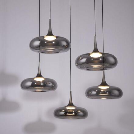 JUST LIGHT Kolekce Schöner Wohnen LED závěsné svítidlo POSH, šedé, 5-ramenné, stmívatelné, SimplyDim 3000K