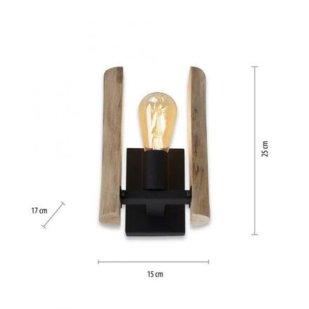 LEUCHTEN DIREKT is JUST LIGHT nástěnné svítidlo, přírodní dřevo, rustikální, černá, 1 ramenné