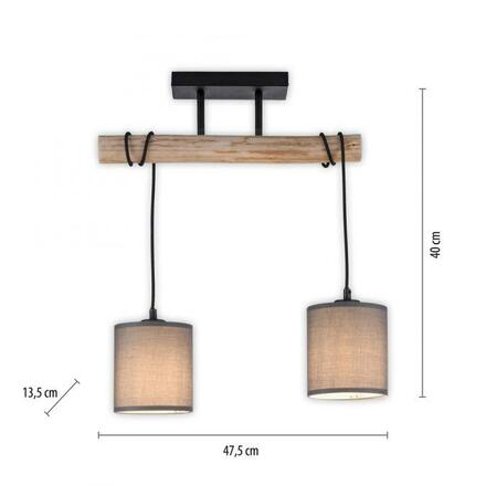 LEUCHTEN DIREKT is JUST LIGHT stropní svítidlo přírodní dřevo 2 ramenné látkové stínidlo venkovský design do interiéru LD 15782-29