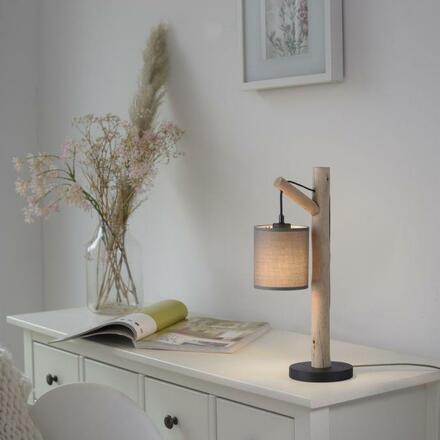 LEUCHTEN DIREKT is JUST LIGHT stolní lampa přírodní dřevo 1 ramenné látkové stínidlo venkovský design do interiéru LD 15784-29