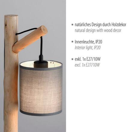 LEUCHTEN DIREKT is JUST LIGHT stolní lampa přírodní dřevo 1 ramenné látkové stínidlo venkovský design do interiéru LD 15784-29
