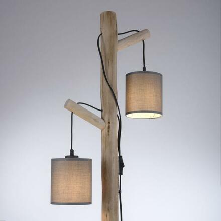 LEUCHTEN DIREKT is JUST LIGHT stojací svítidlo přírodní dřevo 2 ramenné látkové stínidlo venkovský design do interiéru LD 15785-29
