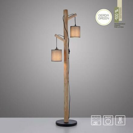 LEUCHTEN DIREKT is JUST LIGHT stojací svítidlo přírodní dřevo 2 ramenné látkové stínidlo venkovský design do interiéru LD 15785-29