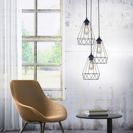 LEUCHTEN DIREKT is JUST LIGHT Závěsné svítidlo v černé barvě se třemi závěsy v moderním retro stylu