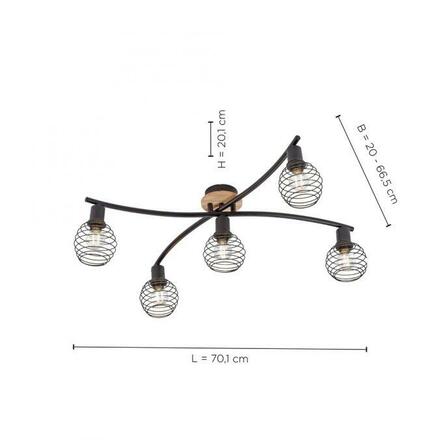 LEUCHTEN DIREKT is JUST LIGHT Bodové svítidlo, stropní svítidlo, dřevo, černá, 5-ramenné, drátěné tělo 15925-79
