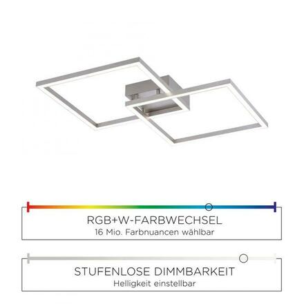 LEUCHTEN DIREKT is JUST LIGHT LED stropní svítidlo barva ocel, hranaté, Smart Home, stmívatelné, dálkový ovladač MEDION RGB+2700-5000K