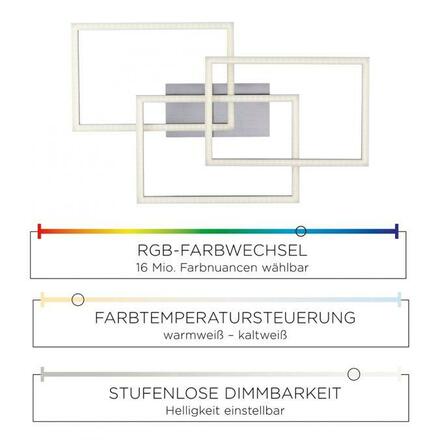 LEUCHTEN DIREKT is JUST LIGHT LED stropní svítidlo, barva ocel, hranaté, Smart Home MEDION RGB+2700-5000K