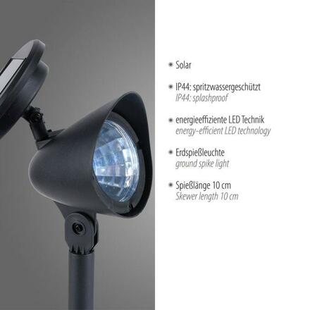 LEUCHTEN DIREKT is JUST LIGHT LED solární svítidlo se zápichem černé ochrana proti stříkající vodě 9000K LD 19102-18