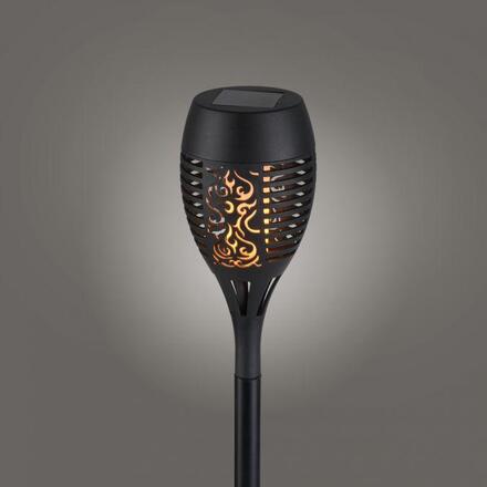 JUST LIGHT Solární pochodeň, svítidlo se zápichem, černé, 3ks sada s efektem plamene 2700K