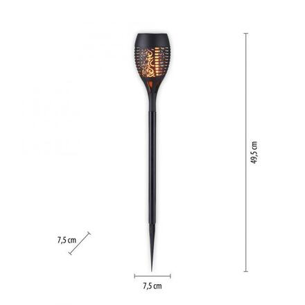 JUST LIGHT Solární pochodeň, svítidlo se zápichem, černé, 3ks sada s efektem plamene 2700K