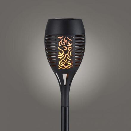 JUST LIGHT Solární pochodeň, svítidlo se zápichem, černé, 3ks sada s efektem plamene 2700K