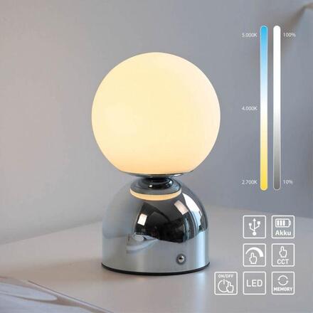 JUST LIGHT Kolekce Schöner Wohnen LED bateriové stolní svítidlo RUDI, chrom, nabíjecí přes USB 3000-6000K