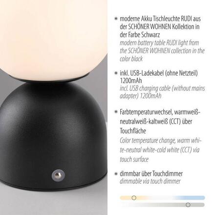 JUST LIGHT Kolekce Schöner Wohnen LED bateriové stolní svítidlo RUDI, černé, přes USB 3000-6000K