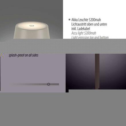 LEUCHTEN DIREKT is JUST LIGHT LED stolní lampa lakovaná šedá ochrana proti stříkající vodě na baterie 3000K LD 19250-40