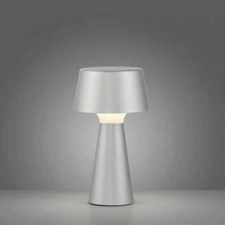 JUST LIGHT LED stolní lampa na baterie stříbrná dotykový stmívač IP54 USB vnitřní i venkovní použití 3000K LD 19260-21