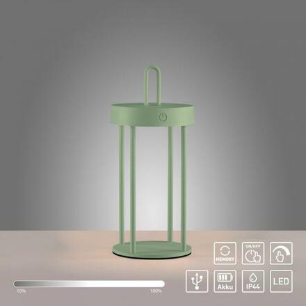 JUST LIGHT LED stolní lampa na baterie zelená 28cm dotykový stmívač IP44 zahradní svítidlo 2700K LD 19300-43