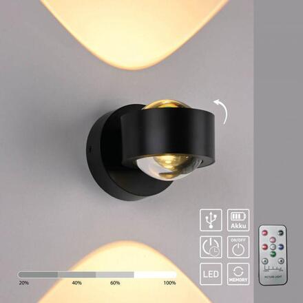 JUST LIGHT LED nástěnné svítidlo na baterie AKKU-CHIA, černé, 3000K