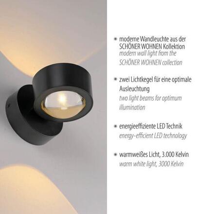 JUST LIGHT Kolekce Schöner Wohnen LED nástěnné svítidlo CHIA, černé, Up- & Downlight 3000K
