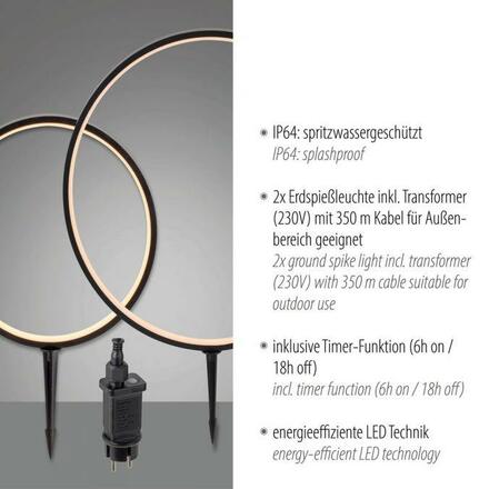 JUST LIGHT LED venkovní svítidlo se zápichem do zahrady kruhová forma s časovačem IP65 krytí proti vodě 3000K