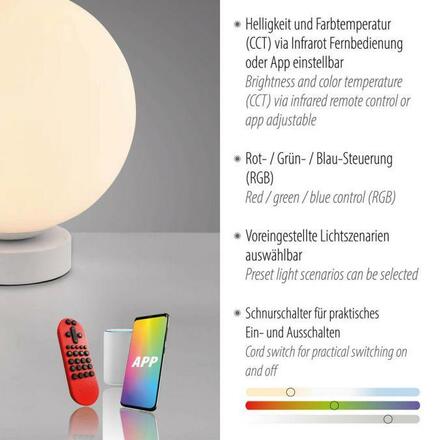 JUST LIGHT LED stolní lampa, koule, bílé, Smarthome, stmívatelné, dálkový ovladač s aplikací Tuya RGB, 2700-5000K