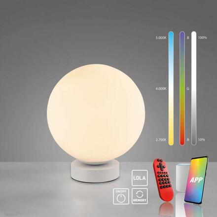 JUST LIGHT LED stolní lampa, koule, bílé, Smarthome, stmívatelné, dálkový ovladač s aplikací Tuya RGB, 2700-5000K