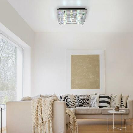 LEUCHTEN DIREKT is JUST LIGHT LED stropní svítidlo KEMAL 2.0, křišťálové sklo, chrom, teplá bílá, dálkový ovladač RGB+3000K