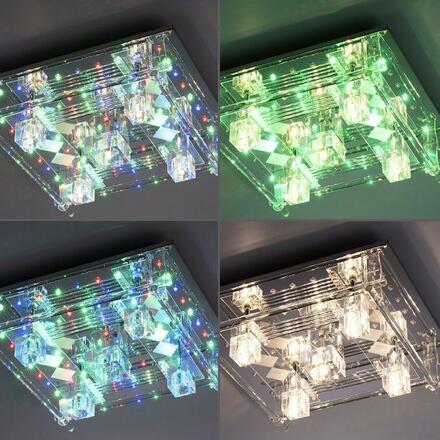 LEUCHTEN DIREKT is JUST LIGHT LED stropní svítidlo KEMAL 2.0, křišťálové sklo, chrom, teplá bílá, dálkový ovladač RGB+3000K