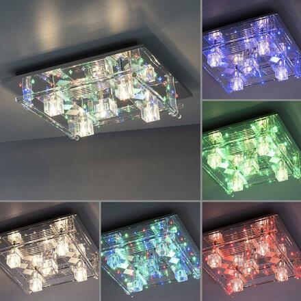 LEUCHTEN DIREKT is JUST LIGHT LED stropní svítidlo KEMAL 2.0, křišťálové sklo, chrom, teplá bílá, dálkový ovladač RGB+3000K