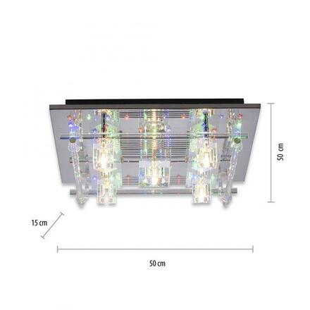 LEUCHTEN DIREKT is JUST LIGHT LED stropní svítidlo KEMAL 2.0, křišťálové sklo, chrom, teplá bílá, dálkový ovladač RGB+3000K