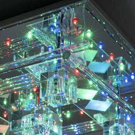 LEUCHTEN DIREKT is JUST LIGHT LED stropní svítidlo KEMAL 2.0, křišťálové sklo, chrom, teplá bílá, dálkový ovladač RGB+3000K