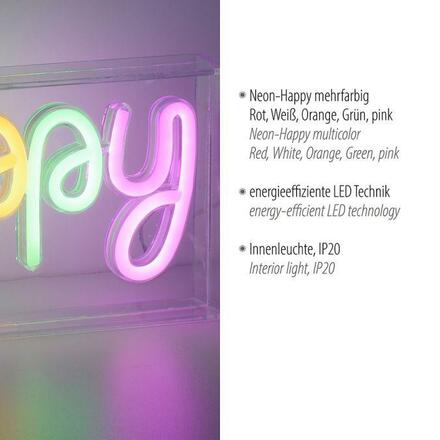 LEUCHTEN DIREKT is JUST LIGHT LED nástěnné svítidlo nápis HAPPY vícebarevné USB vypínač dekorativní LD 85027-70