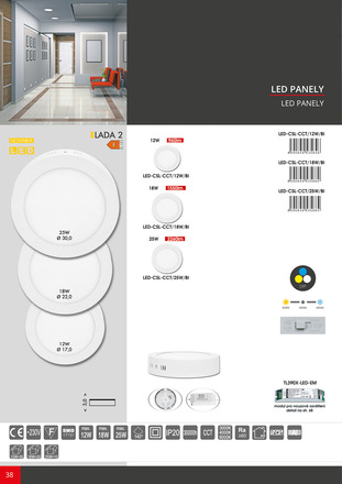 Ecolite SMD kruh přisazený 22,5cm 18W CCT IP44 1550lm LED-CSL-CCT/18W/BI