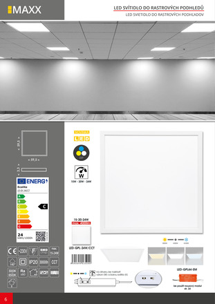 Ecolite SMD panel 24W 59,5cmx3,3cm 4000lm CCT IP20 LED-GPL-24W/CCT