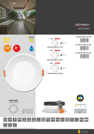 Ecolite SMD kruh 12cm 12W CCT IP20 1560lm LED-IN01R-UGR/CCT/12W
