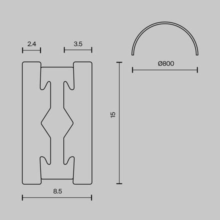MAYTONI Polokruhová kolejnice pro magnetickou lištu 24 V 800 mm Flarity TRX154-SR-D800-B
