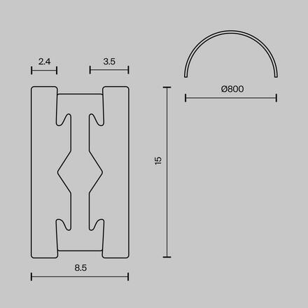 MAYTONI Polokruhová kolejnice pro magnetickou lištu 24 V 800 mm Flarity TRX154-SR-D800-BS