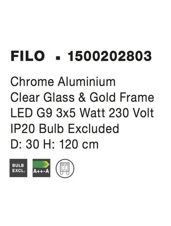Nova Luce Nápadité závěsné svítidlo Filo ve vintage stylu - 350 x 1200 mm, chrom, sklo - mix 3 tvarů NV 1500202803