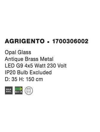 Nova Luce Stylové svítidlo Agrigento ze starožitného mosazného kovu a opálového skla - 350 x 1500 mm, 4 x 28 W, mosaz a opál NV 1700306002