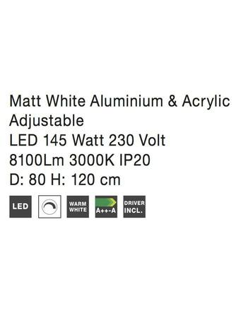 NOVA LUCE závěsné svítidlo DEA matný bílý hliník a akryl nastavitelné LED 145W 3000K IP20 17222001