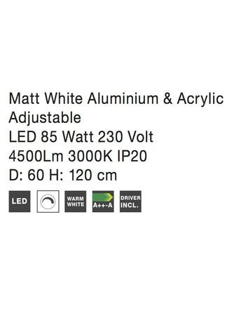NOVA LUCE závěsné svítidlo DEA matný bílý hliník a akryl nastavitelné LED 85W 3000K IP20 stmívatelné 17222002 D