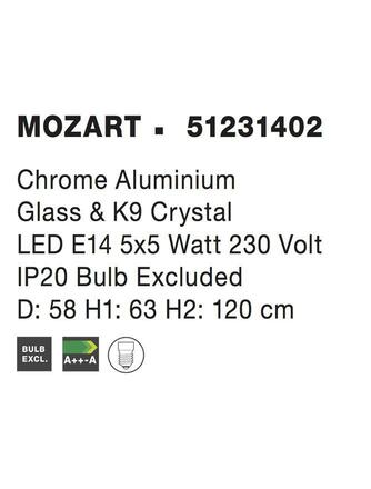 NOVA LUCE závěsné svítidlo MOZART chromovaný hliník sklo a K9 křišťál E14 5x5W IP20 bez žárovky 51231402