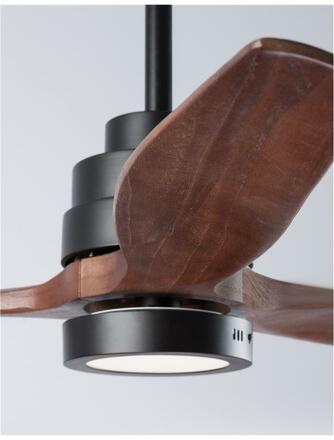 NOVA LUCE stropní ventilátor se světlem SABAL tělo z oceli matná černá a sklo 3ABS dřevěné listy 12W 3000K 5231401