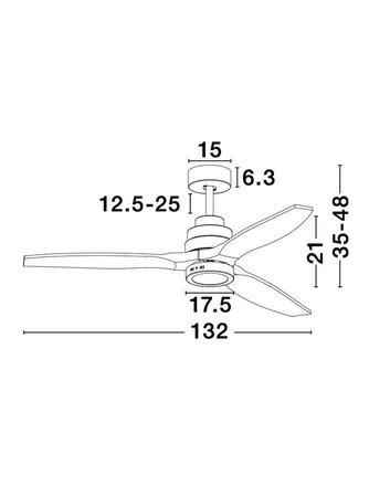 NOVA LUCE stropní ventilátor se světlem SABAL tělo z oceli matná černá a sklo 3ABS dřevěné listy 12W 3000K 5231401