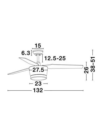 NOVA LUCE stropní ventilátor se světlem MONSOON tělo z oceli matná černá a sklo 3ABS dřevěné listy LED 18W 3000K 5260251