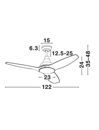 NOVA LUCE stropní ventilátor se světlem SAMOA tělo z oceli matná černá a sklo 3ABS černé listy LED 18W 3000K 5267301